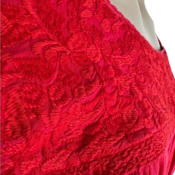 J.MARIE RED EMBROIDERED RUFFLE SHIFT DRESS SZ L - Picture 9 of 9